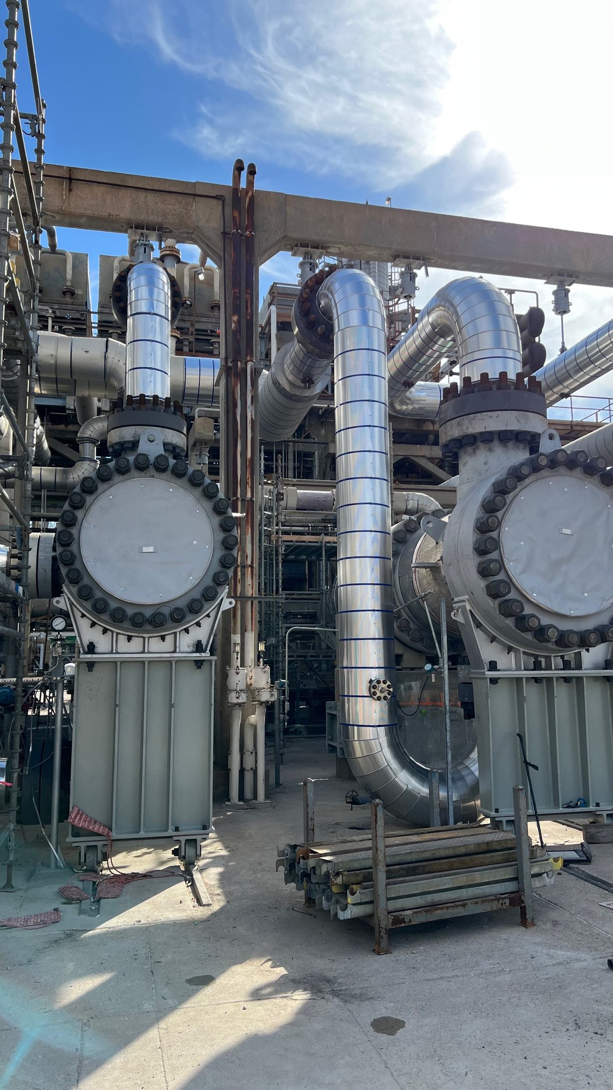 Vertical insulated exchanger and piping at Marathon Refinery